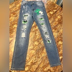 Cute denim jeans with Mamasauraus print size Small